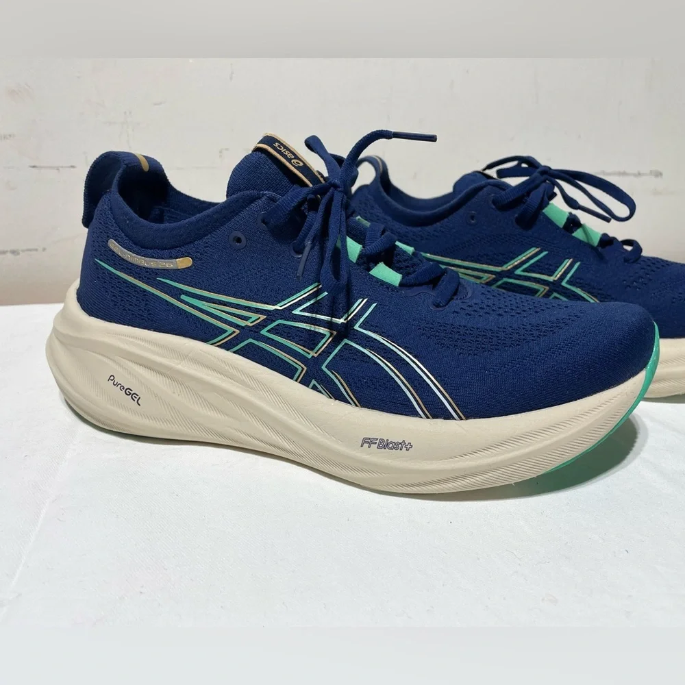 ASICS Womens Gel-Nimbus 26 Size 9 Blue Expanse Aurora Green 1012B601-400 - Picture 7 of 16